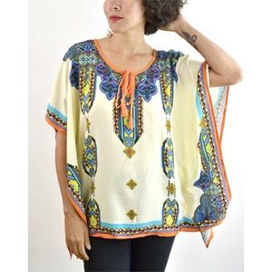 PeachPuff Bohemian Print Kaftan Poncho Top
